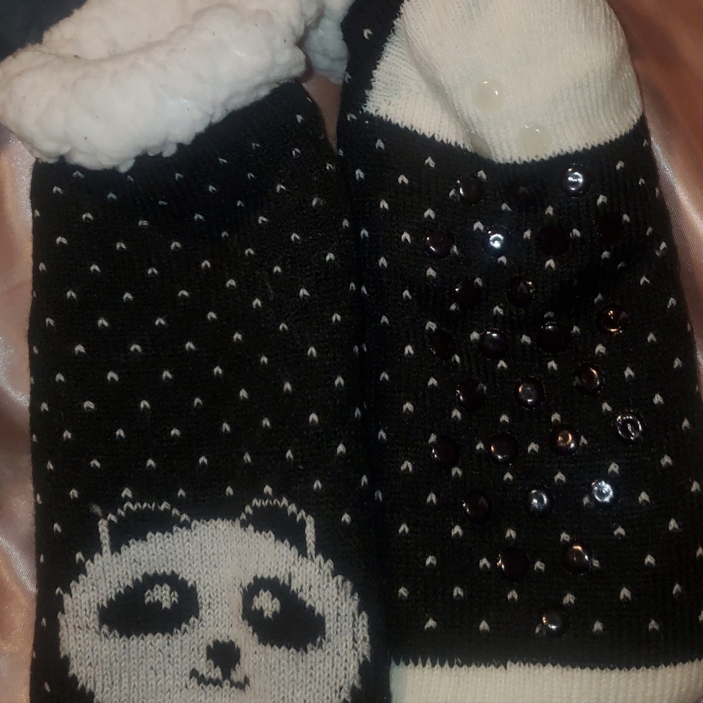 Fluffy theme socks. Black and white panda one size fits most- nwot